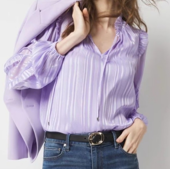 NWT White House Black Market Lilac Striped Blouse Sz XL - Picture 7 of 11